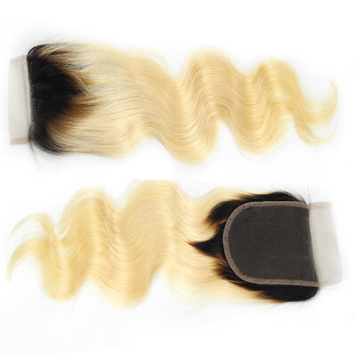 

Nami Hair 1b / 613 Blonde Ombre 4X4 Кружевное закрытие Бразильское человеческое тело Body Wave Two Tone Color 10 "-16" T1B / 613 Ombre Hair