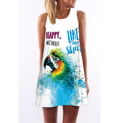 

2018 new trend fashion digital printing round neck strapless dress