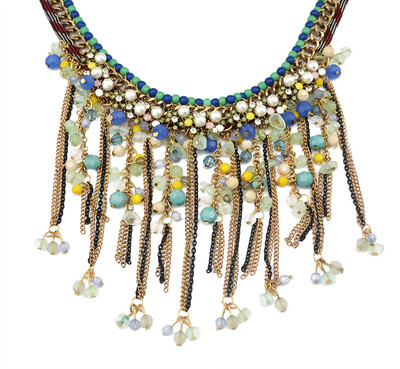 

Idealway Bohemia Fashion Handmade Multiple Chains Faux Pearl Rhinestone Colorful Beads Tassel Chain Choker Necklaces