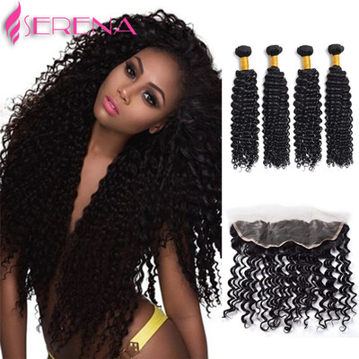 

Brazilian Deep Wave Lace Frontal Closure With Bundles Brazilian Curly Virgin Hair With Frontal Closure Deep Wave With Closure