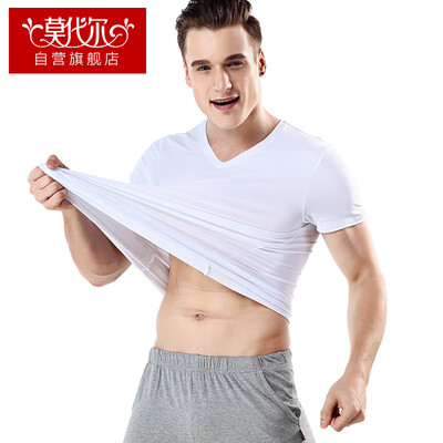 

Modal vest mens V-neck short-sleeved T-shirt stretch Slim modal cotton mens underwear bottoming shirt white