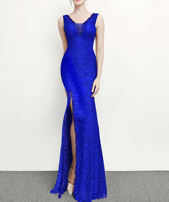 

Evening dress autumn split fork drill Slim fishtail long dress female banquet fashion host was thin