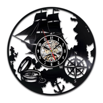 

Quartz Vinyl Record Wall Clock Creative Navigation Ship Design Wall Art Home Interiors