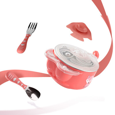 

Babycare childrens tableware complementary food bowl baby cutlery insulation bowl sucker bowl fork spoon 316 stainless steel cutlery set 3860 coral red 3 piece set