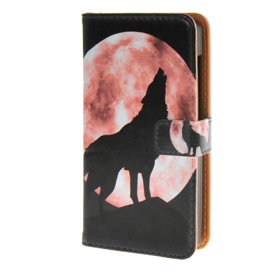 

MOONCASE Microsoft Lumia 435 Case Moon Wolf Pattern Leather Flip Card Wallet Slot Bracket Back Case Cover A 01