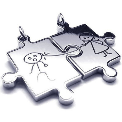 

Hpolw Newest Fashion Mens Womens Couples Qute Puzzle Stainless Steel 925 Sterling Silver Pendant Love Necklace Set