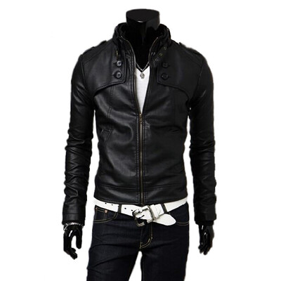 

Zogaa Korean Men's Leather Clothing Classic Short Slim Stand Callar