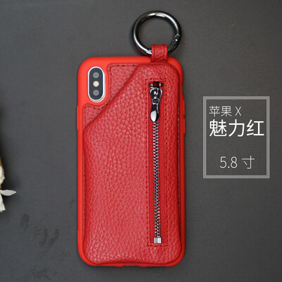 

Genuine Leather Phone Case For iPhone X Case Litchi Texture For iPhone 6 7 8 Plus Back Bag Cover lanyard desgin