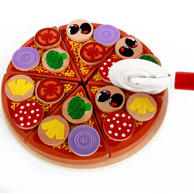 

New wooden toy wooden blocks Kitchen toy wood pizza food game baby educational toy Food simulation toy