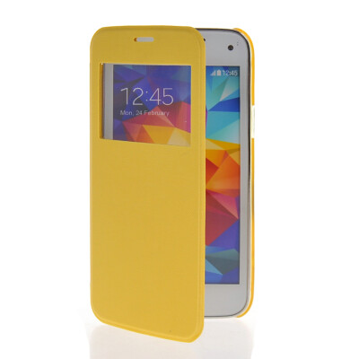 

MOONCASE Ultra Thin Leather Side Flip Pouch Hard board Shell Back Case Cover for Samsung Galaxy S5 Mini Yellow