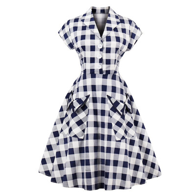 

S-4XL плюс Размеры Для женщин халат Pinup платье ретро Винтаж 50 s рокабилли плед Карманы летние женские Платья