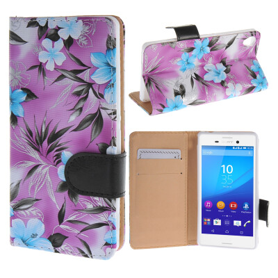 

MOONCASE for Sony Xperia M4 Case Flower Style Leather Flip Wallet Card Slot Bracket Back Case Cover Purple