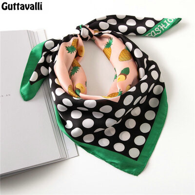 

Guttavalli Fashion Women Dots Pineapples Print Ties Маленькие Chevron Summer Fruits Scarves Простые свежие атласные мягкие геометрические обертки