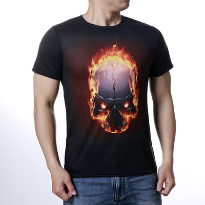 

Mens Printing Fire Skull Short Sleeve T-shirt