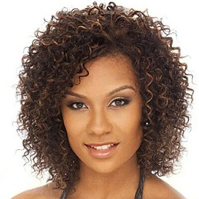 

QianBaiHui Short Curly Wigs for Black Women - Afro Wigs Black Mixed Brown Bob Wigs Synthetic Hair Wigs Fasion Full Wigs Wig Cap