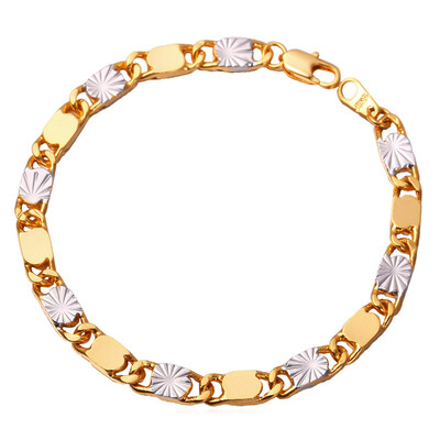 

Two Tone Gold Bracelet Men Jewelry Stamp '18K' Real Gold&Platinum Plated New Trendy 6 MM 20 CM Chain Mens Bracelets 2015