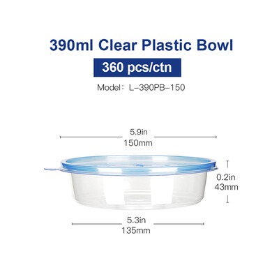 

OTOR Salad Bowl with Lid Take Away Plastic Food Container Clear Bowl Box for Fast Food Bento Microwaveable 150mm 360pcs