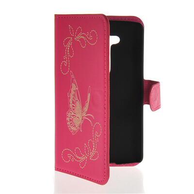 

MOONCASE Butterfly Design Leather Side Flip Wallet Card Slot Pouch Stand Shell Back ЧЕХОЛ ДЛЯ LG L Fino D295 Hot pink