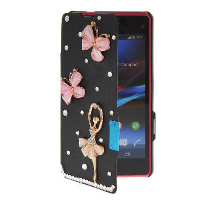 

MOONCASE Rhinestone Crystal Ultre Slim Leather Side Flip Wallet Shell Back ЧЕХОЛ ДЛЯ Sony Xperia Z1 Compact (Mini) Black