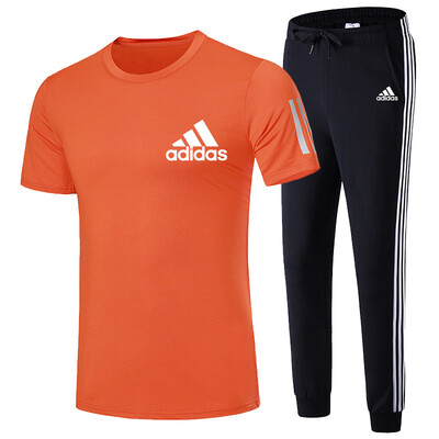 

Damaizhang Brand Men Sport T-shirt With Pant Summer Mens Jogging Set Cotton Breathable Track Suit Running Clothing