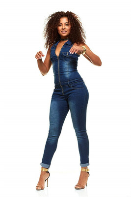 

Jeans Womens Slim Sleeveless Slim Fit Siamese Jeans Form Womens Dark Blue
