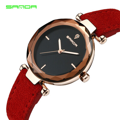 

SANDA Genuine Leather Gold Women Watches Ladies Fashion Famous Jewelry Wrist Watch Diamond Female Clock
