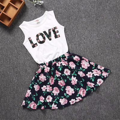 

2PCS Kids Baby Girls Toddler T-shirt Tank Tops&Skirt Dress Set Outfits Clothes