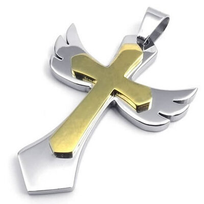 

Hpolw Stainless steel casting Silver featherAngel Wing pendant Gold Cross Pendant Mens&Womens Necklace Gold 18-26 inch Chain