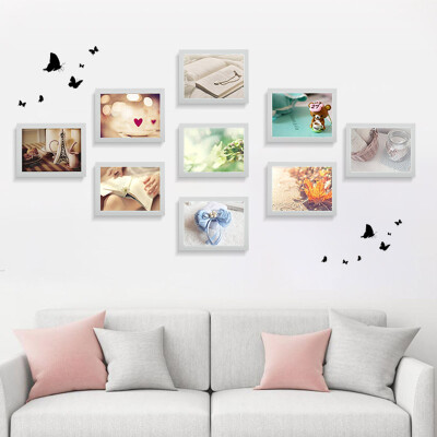 

photo wall imitation wood photo frame wall paint wall picture frame wood color frame European hang frame wall set background