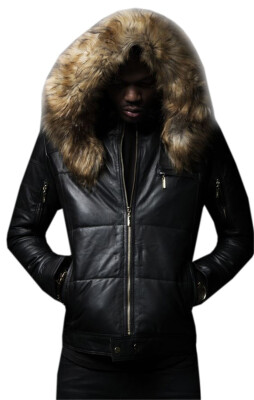 

PLUS SIZE Mens Fashion Leather Coat with Fur Collar Jacket