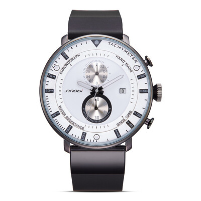 

SINOBI Mens Watches Chronograph Top Brand 2017 Luxury Ultra Thin Big Black Clock Waterproof Rubber Sports Man Quartz Wristwatch
