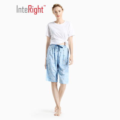 

INTERIGHT home pants female ladies printing breathable light pants blue bottom bird flower L