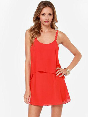

Sexy Womens Casual Strap Sleeveless U-neck Backless Layer Chiffon Mini Beach Party Dress Sundress