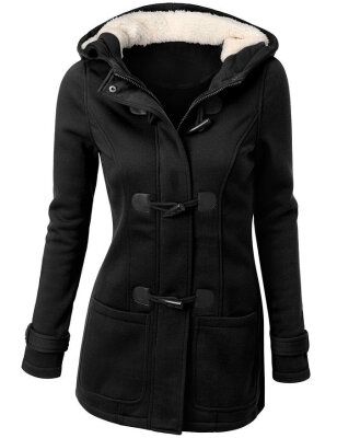 

Autumn Hooded Horn Button Coat Women Winter Parkas Sport Grey Outwear 2015 New Fashion Long Women Overcoat -XL