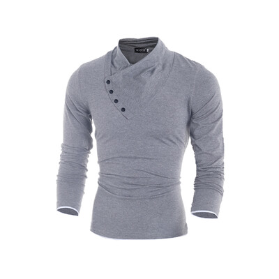 

Mens Fashion Turn-Down Collar Slim Fit Long Sleeve Sloid Color Casual T Shirt