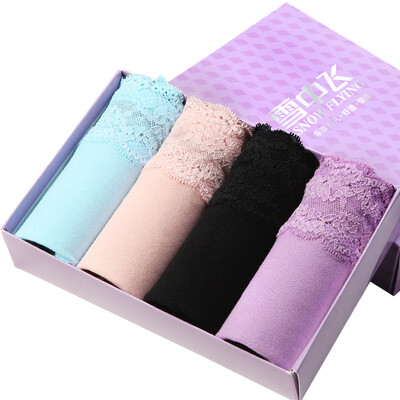 

Snow in the fly cotton 4 boutique gift box in the waist womens underwear sexy lace breathable womens triangle briefs XXNK25012-4 style BM