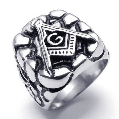 

Hpolw Mens Embossed Freemason Masonic 316L Stainless Steel Ring Black Silver