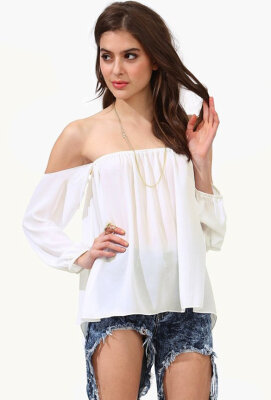 

T-shirt Tops Women Chiffon Off Shoulder Long Sleeve Sexy Casual Loose Blouse