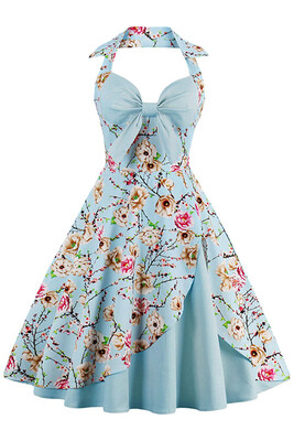 

MisShow 2017 Women Vintage Summer Dress Off Shoulder Dress Sleeveless Elegant Party Dress With Bow Halter Rockabilly Robe Sexy