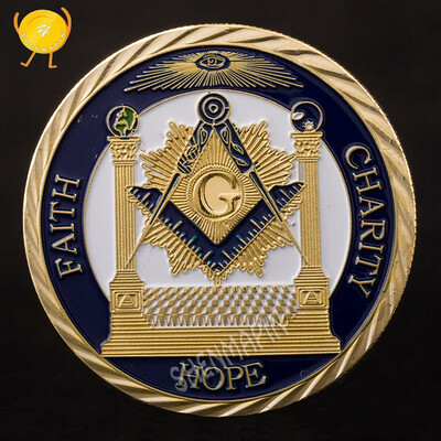 

1pcs 24 k gold plated Masonic medals coins with capsules Freemasonry coins