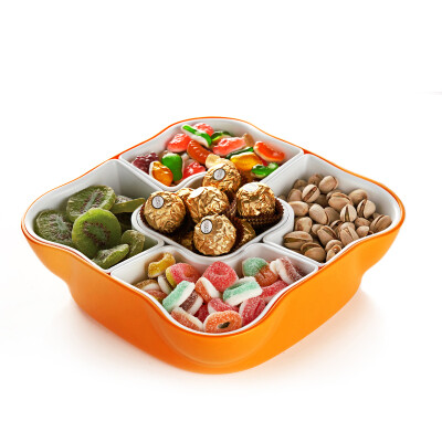 

【Jingdong Supermarket】 Yijia high EKOA fruit plate dried fruit plate fruit plate dried fruit box creative plastic candy dish living room double layer grid cover with large rose red