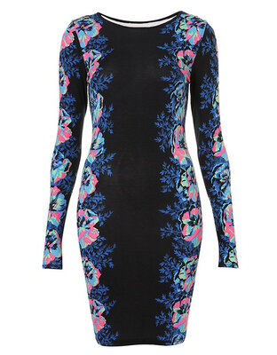 

New Womens Celeb Style Flower Print Long Sleeve Ladies Party Evening Dress