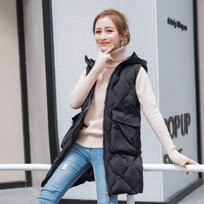 

Womens Fashion Long Hooded Down Cotton Vest 2018 New Arrival