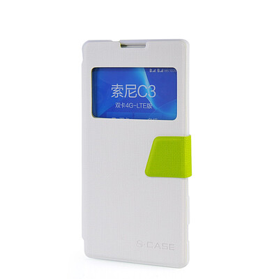 

MOONCASE View Window Leather Side Flip Pouch Ultra Slim Shell Back Case Cover for Sony Xperia C3 White