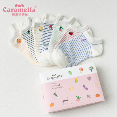 

Caramella socks ladies embroidered socks shallow mouth spring&summer low to help college wind Korean cute short boat socks 513567 vegetable embroidery code