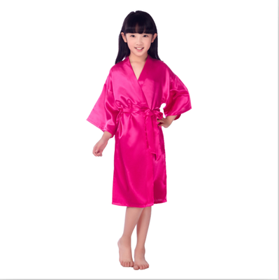 

Children Silk Nightgown Solid Color Summer Style Cardigan Robe Simulation Silk Nightgown