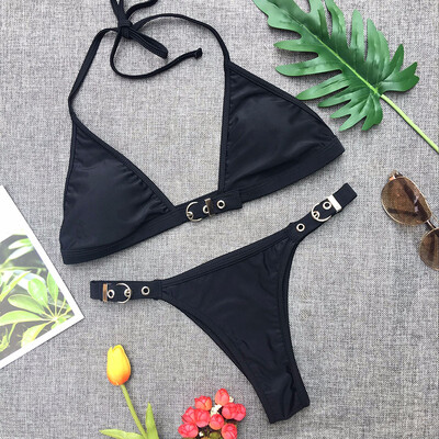 

New Metal Button Bikinis Sexy Low Waist Swim Suits 2018 Brazilian Style Beach Wear Cool Rings Holiday Bathing Suits