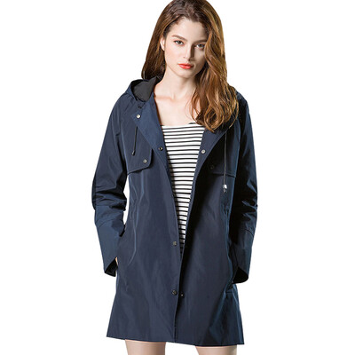 

BURDULLY New Taffeta Ladies Mid Long Hooded Trench Coat Women 2018 Winter High Quality Coats Female Pink Dark-blue Solid -XXL
