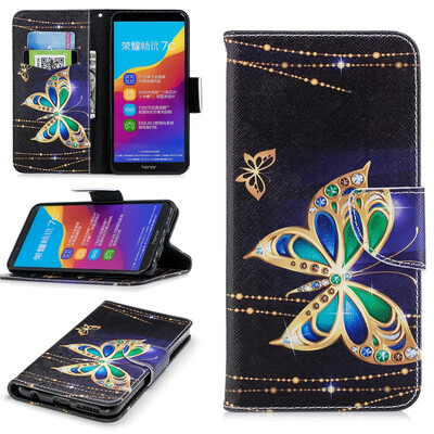 

BEFOSPEY Painting PU LeatherSoft TPU Card Slot Stand Wallet Case For Huawei Honor 7C599"2018