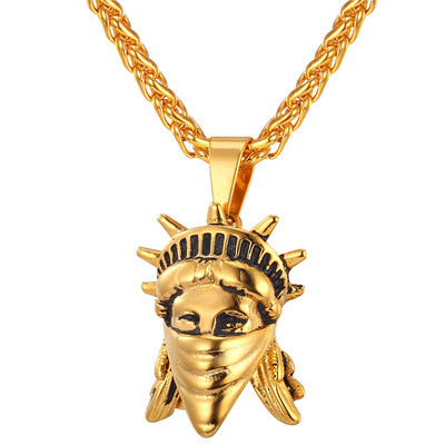 

U7 American Rebel Statue Of Liberty Pendant Necklace Women 18K Gold Plated Stainless Steel Men Chain Men Jewelry USA Symbol